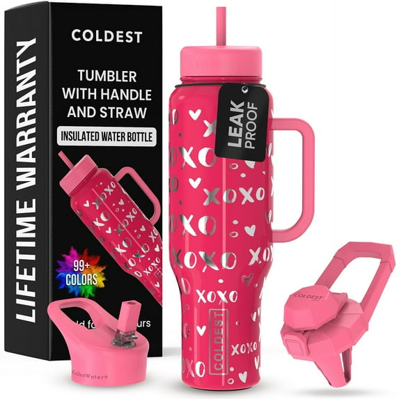 Coldest Tumbler with Handle and Straw Lid, 3 Lids Insulated Shaker Water Bottle Gifts for Women Him Her, Limitless Collection (46 Oz, Moonlight Hearts)