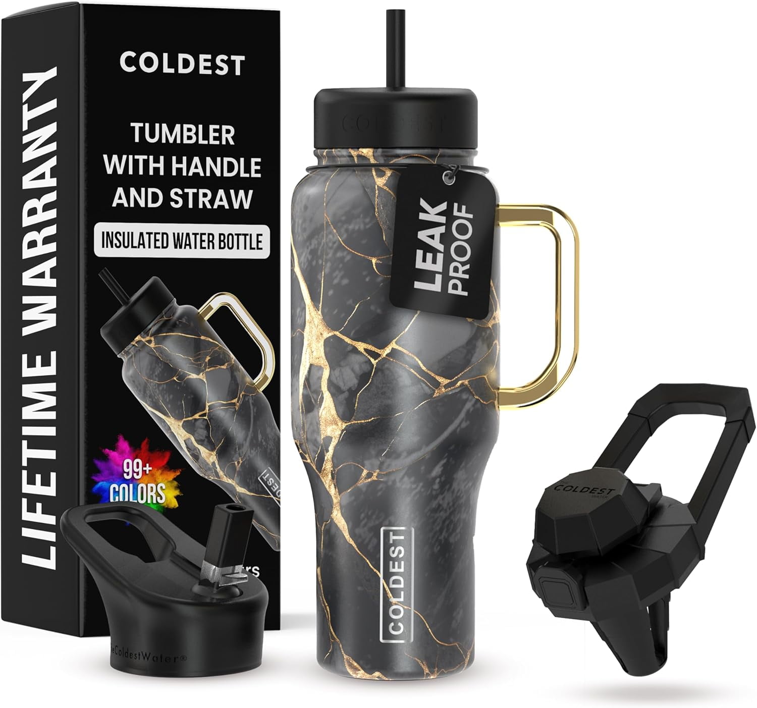 Coldest Tumbler with Handle and Straw Lid, 3 Lids Insulated Shaker