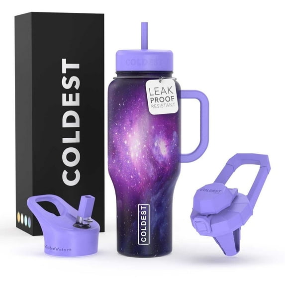 Coldest Tumbler with Handle and Straw Lid, 3 Lids Insulated Shaker Water Bottle Gifts for Women Him Her, Limitless Collection (36 oz, Astro Purple)