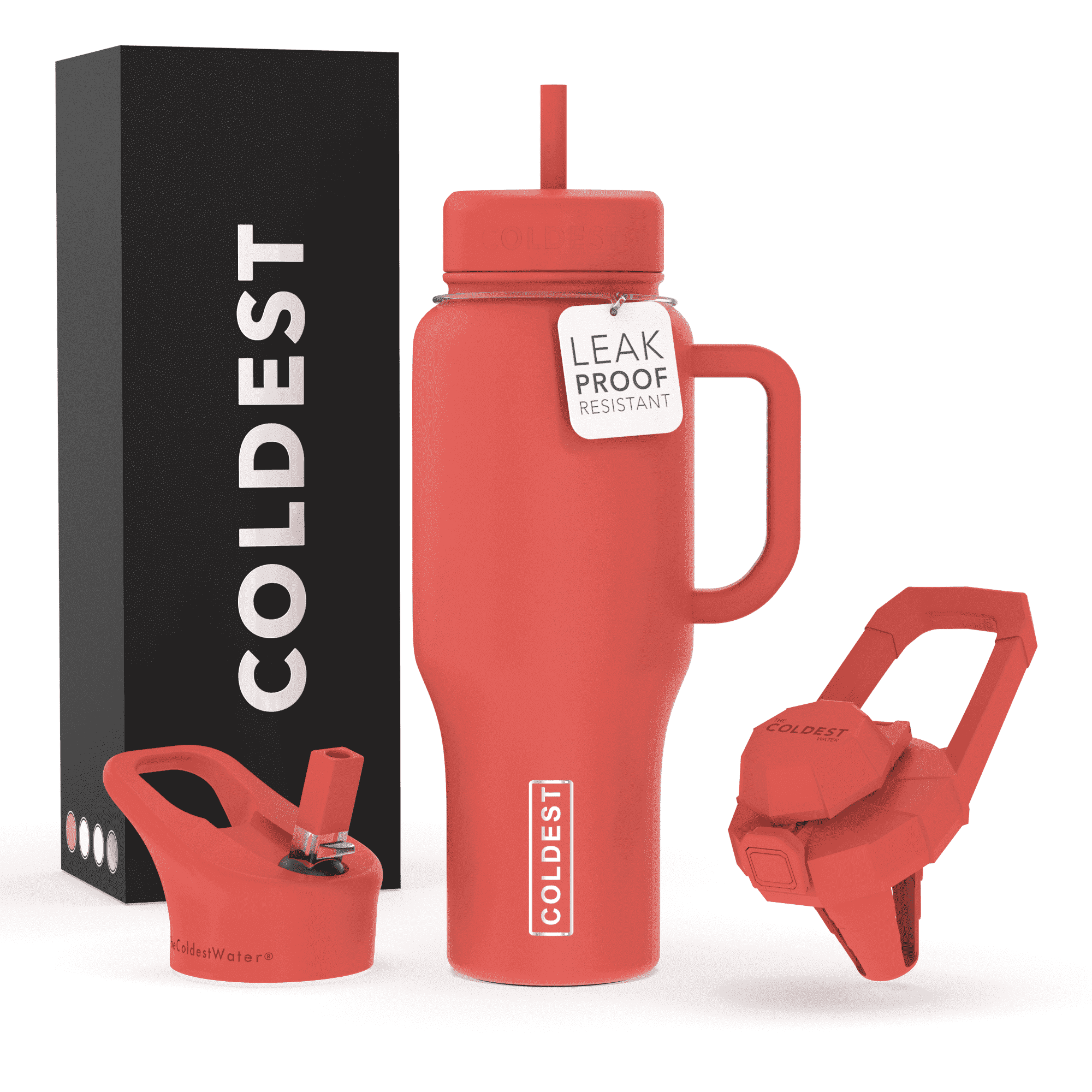 Coldest Tumbler with Handle and Straw Lid, 3 Lids Insulated Shaker