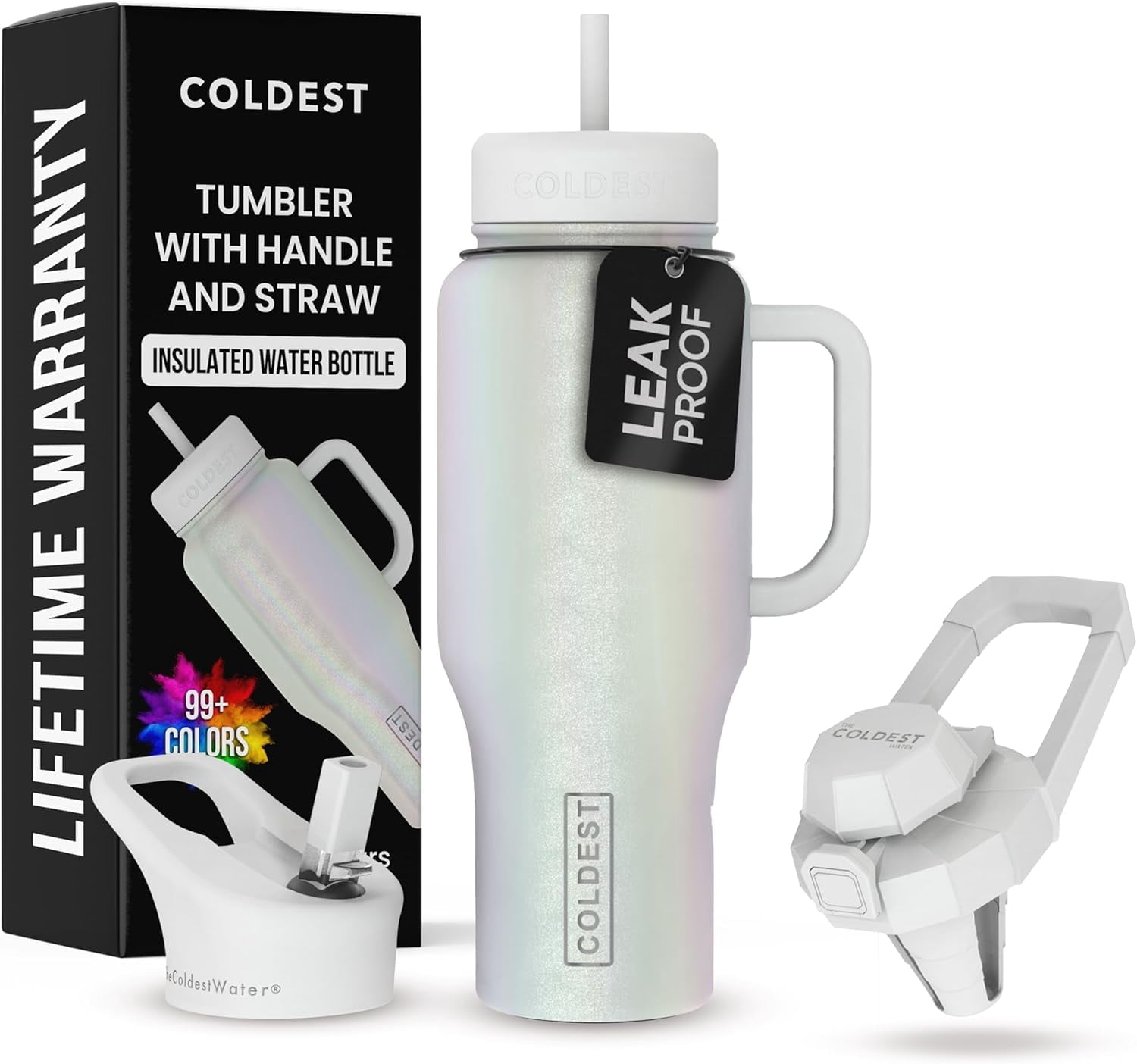 Coldest 36oz Tumbler, Cosmic Ice Glitter, Handle, Straw Lid, 3