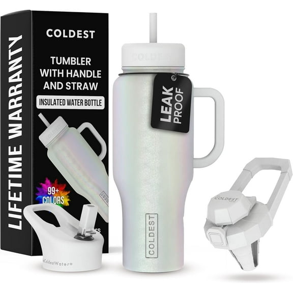 Coldest Tumbler with Handle and Straw Lid, 3 Lids Insulated Shaker Water Bottle Gifts for Women Him Her, Limitless Collection (36 oz, Cosmic Ice)