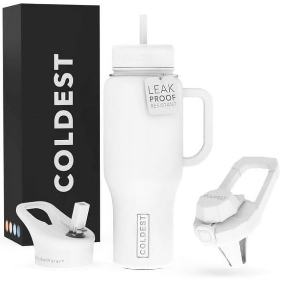 Coldest Tumbler with Handle and Straw Lid, 3 Lids Insulated Shaker Water Bottle Gifts for Women Him Her, Limitless Collection (36 oz, White)