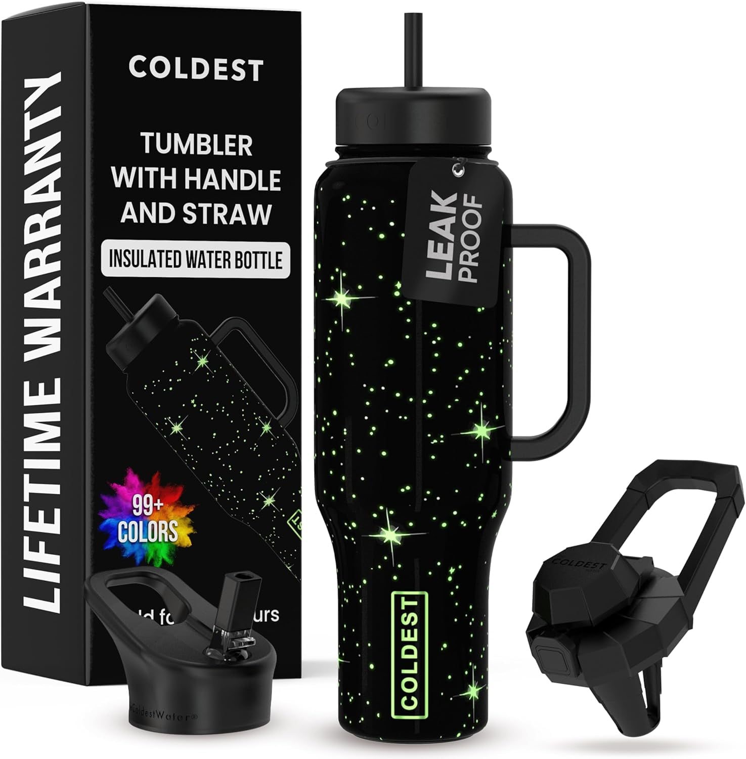 Coldest Tumbler with Handle and Straw Lid, 3 Lids Insulated Shaker