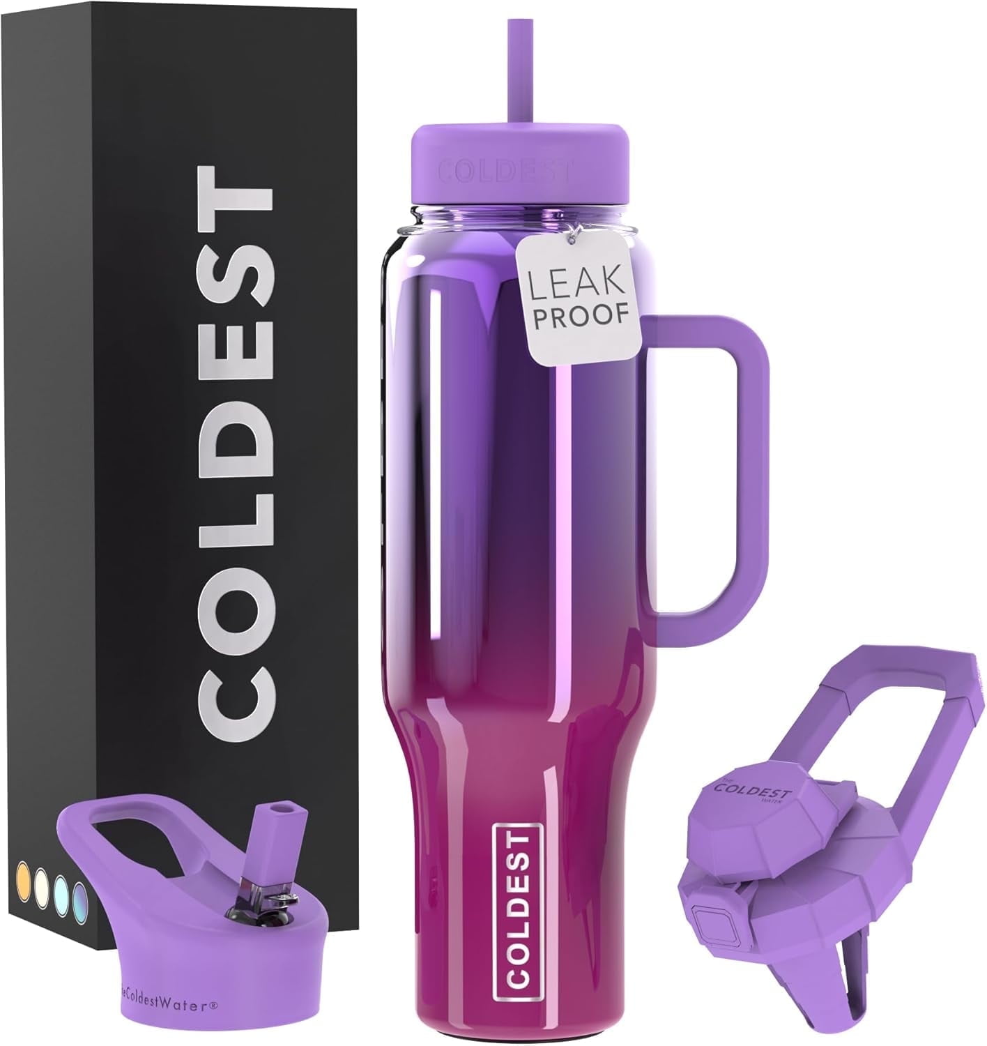Coldest Tumbler with Handle and Straw Lid, 3 Lids Insulated Shaker