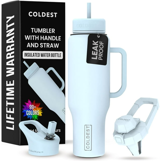 Coldest Tumbler with Handle and Straw Lid, 3 Lids Insulated Shaker Water Bottle Gifts for Women Him Her, Limitless Collection (46 oz, Morning Mist)