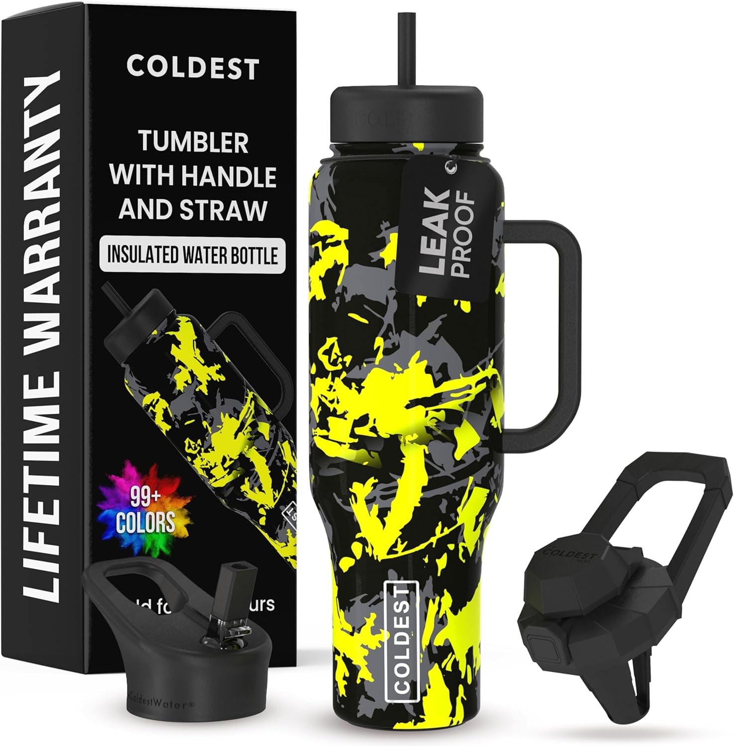 Coldest Tumbler with Handle and Straw Lid, 3 Lids Insulated Shaker