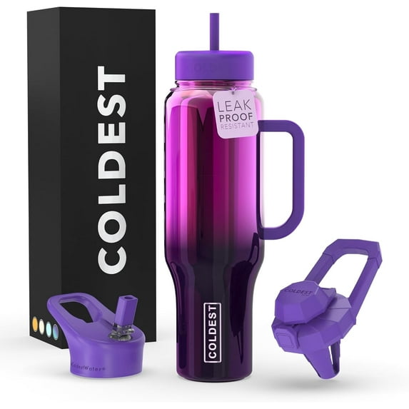 Coldest Tumbler with Handle and Straw Lid, 3 Lids Insulated Shaker Water Bottle Gifts for Women Him Her, Limitless Collection (46 oz, Purple)
