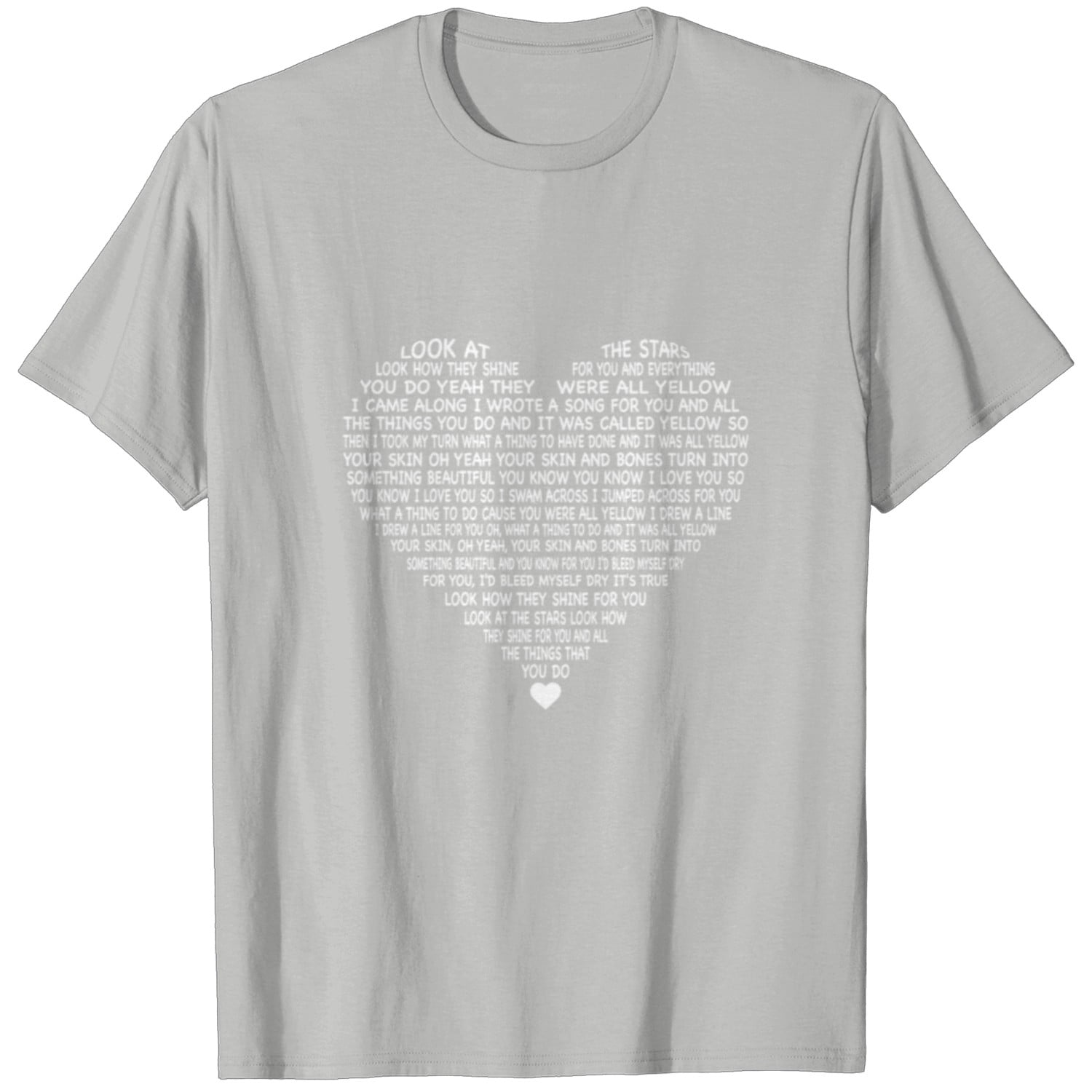 Coldplay tee Yellow lyrics on a heart Shape Coldplay Band Quote T shirt Trending Unisex Cotton T shirt