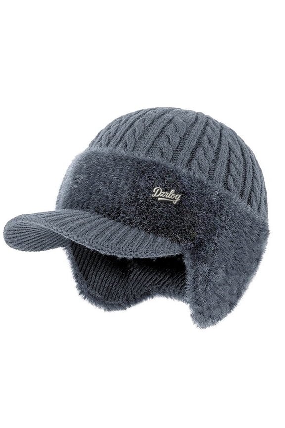 Coldshield Trapper Ear Protection Knitted Hat, Mens Winter Hat with Brim and Ear Flaps, Winter Head Gear Men(Gray)