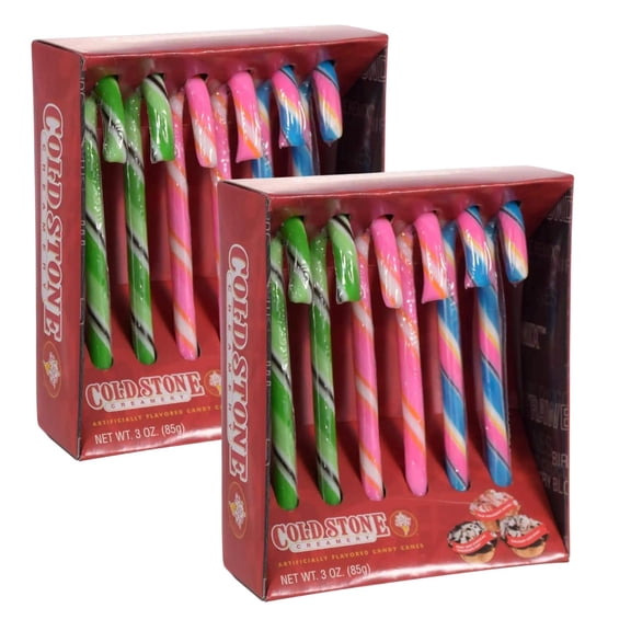 Coldstone Creamery Candy Canes Ice Cream Flavored Mint Chocolate Chip, Strawberry Blonds, and Birthday Cake Remix Christmas Holiday Stocking Stuffers 6-ct. Box Set of 2