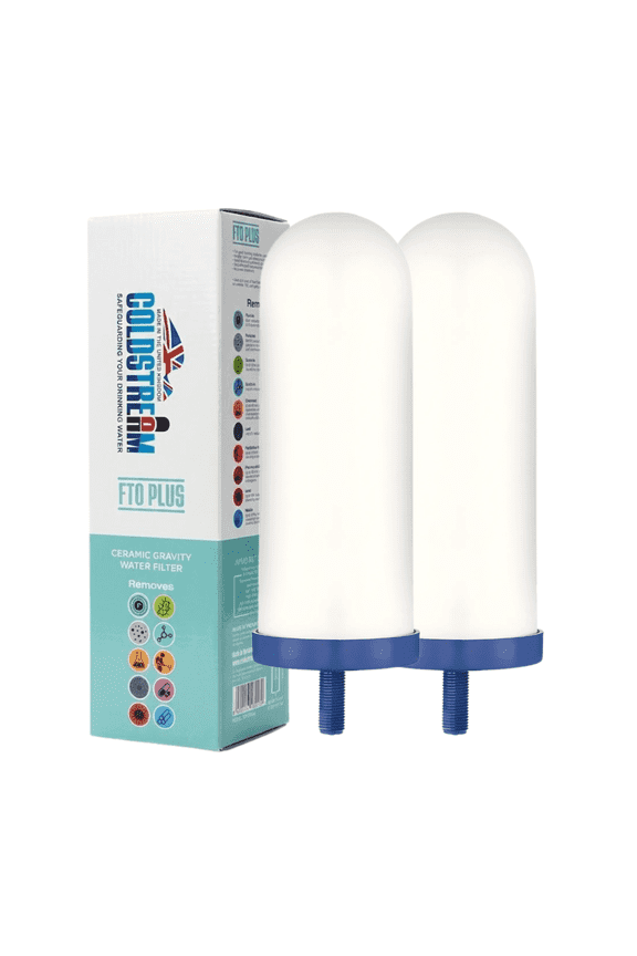 FTO Plus Gravity Water Filter Cartridge - Ceramic Replacement for Stainless Steel Systems (2 pack)