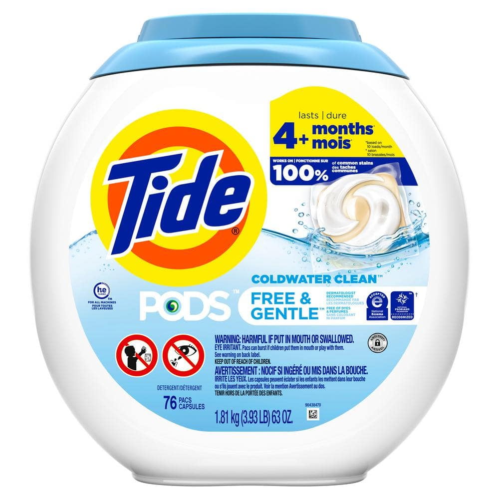 Tide PODS HE Laundry Detergent - Free & Gentle, 76 ct