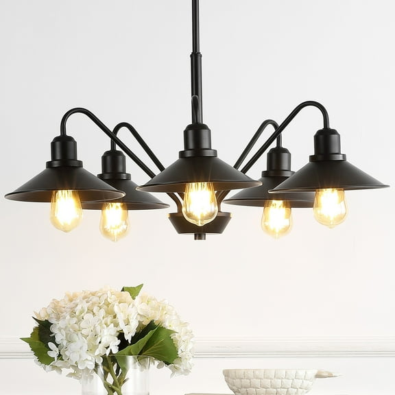 JONATHAN Y Cade 27" 5-Light Metal Farmhouse Industrial LED Pendant, Oil Rubbed Bronze