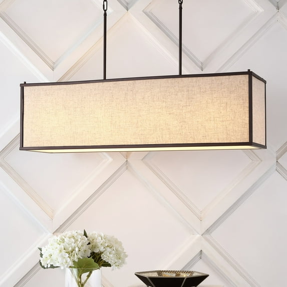 JONATHAN Y Cole 42" 4-Light Minimalist Industrial Rectangular Linen Iron Linear LED Pendant, Oil Rubbed Bronze/Beige