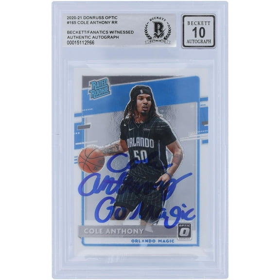 Cole Anthony Orlando Magic Autographed 2020-21 Panini Donruss Optic #165 Beckett Fanatics Witnessed Authenticated 10 Rookie Card with "Go Magic" Inscription - Fanatics Authentic Certified