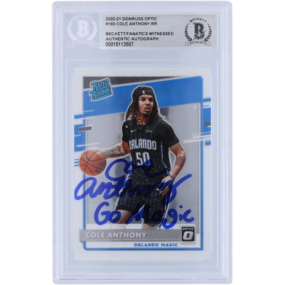 Cole Anthony Orlando Magic Autographed 2020-21 Panini Donruss Optic #165 Beckett Fanatics Witnessed Authenticated Rookie Card with "Go Magic" Inscription - Fanatics Authentic Certified
