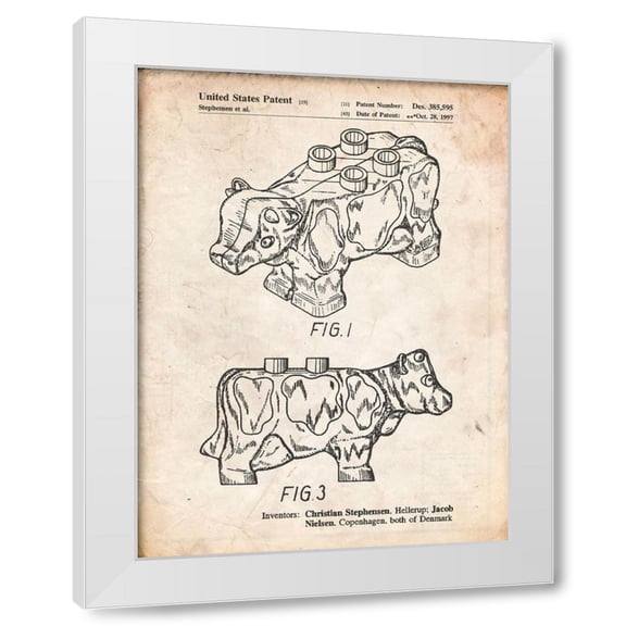 Cole Borders 4x14 White Modern Wood Framed Wall Art Titled - PP921-Vintage Parchment Lego Cow Patent Poster