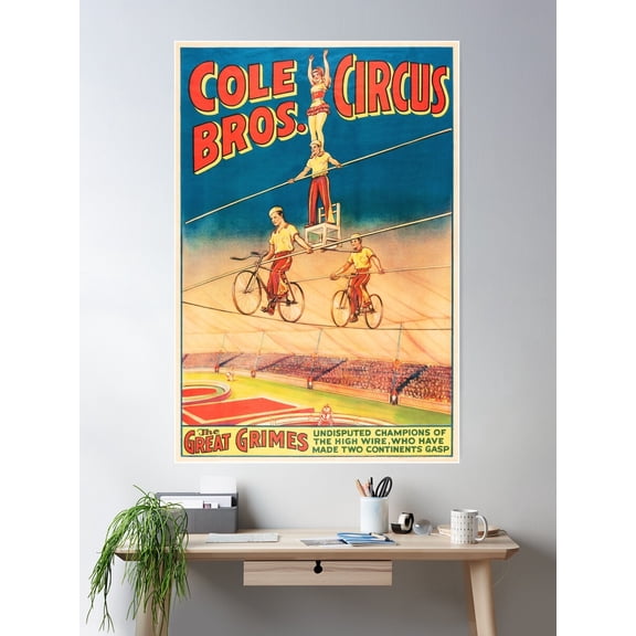 Cole Circus Bros The Great Grimes Acrobatic And Aerialists Vintage Poster Poster Wall Art, Modern Wall Decor For Living Room Bedroom, 12x18 UNFRAMED