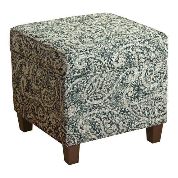 Cole Classics Square Storage Ottoman with Lift Off Top Blue/Gray Paisley: Upholstered Footstool, Wood Legs, No Assembly Required