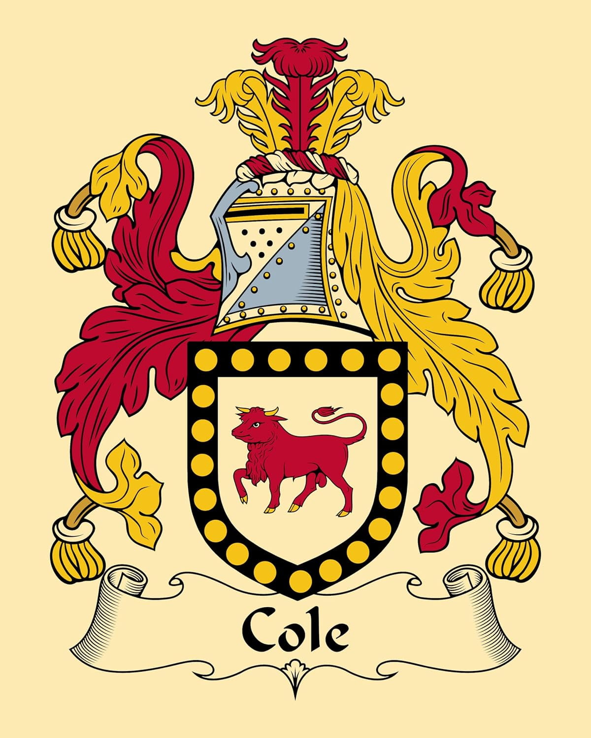 Cole Coat Of Arms/Cole Family 8X10 Photo Print (2 Copies) For Framing