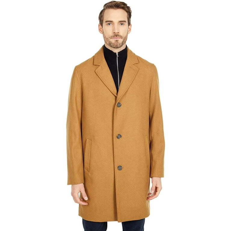 Cole Haan 37 Melton Wool Notched Collar Coat with Welt Body Pockets Camel MD Walmart