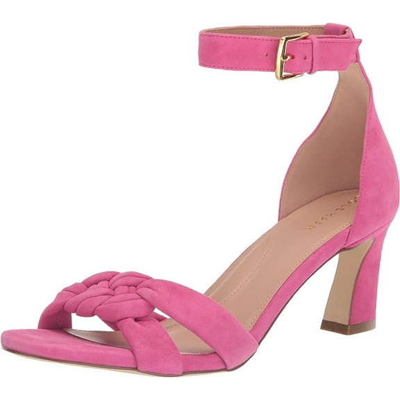 Cole Haan Adella Braid Pink Yarrow Suede Ankle Strap Open Toe Block Heel Sandals (Pink Yarrow Suede, 10)