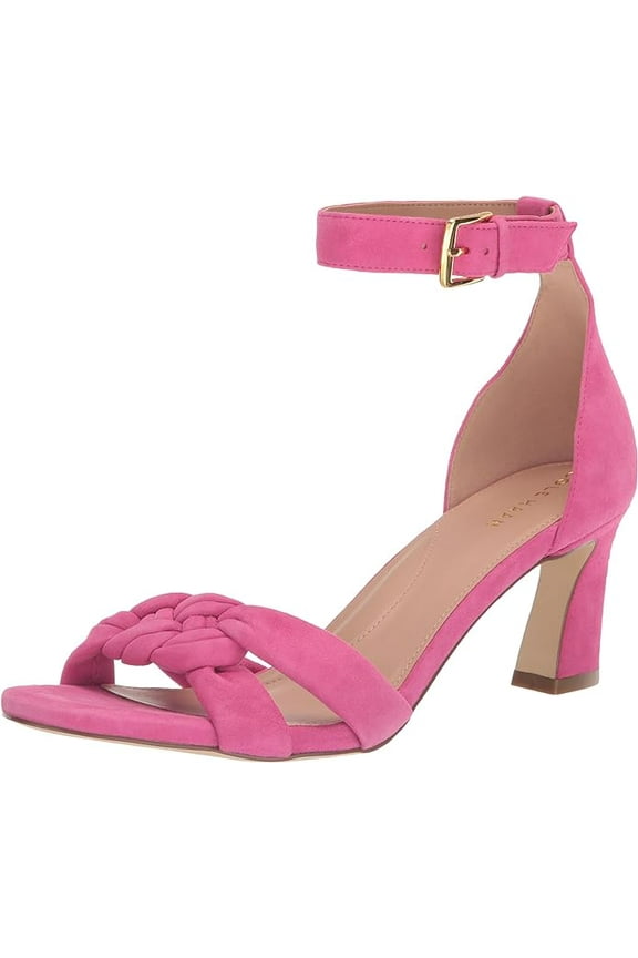 Adella Braid Pink Yarrow Suede Ankle Strap Open Toe Block Heel Sandals (Pink Yarrow Suede, 10)