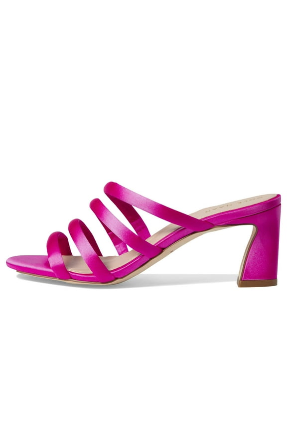 Adella Bright Pink Satin Squared Open Toe Slingback Block Heel Sandals (Bright Pink Satin, 8)