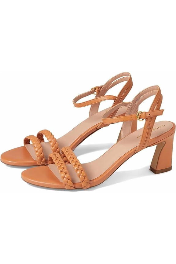 Alyse Braided Natural Tan Leather Ankle Strap Block Heeled Sandals (Natural Tan Leather, 8.5)
