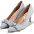 thumbnail image 1 of Cole Haan Bellport Bow Heather Blue Suede Pointed Toe Stiletto Heeled Pumps (Heather Blue Suede, 6), 1 of 6