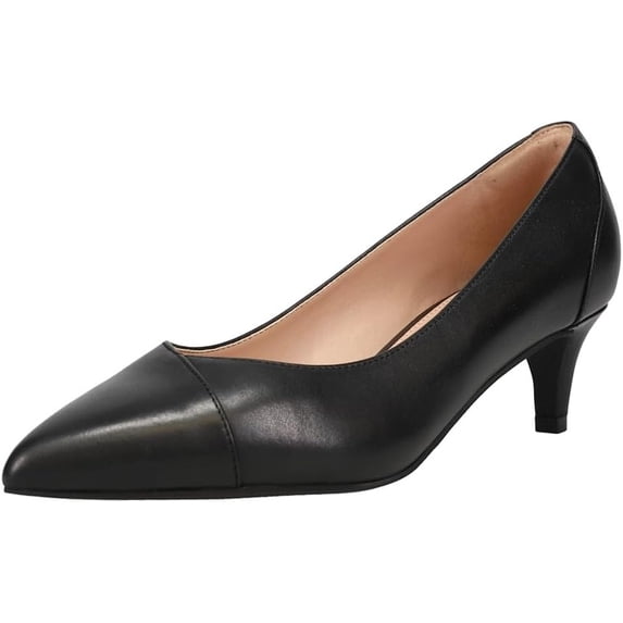 Cole Haan Brenley Black Waterproof Leather Slip On Pointed Toe Kitten Heel Pumps (Black Waterproof Leather, 8)