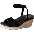 thumbnail image 1 of Cole Haan Cloudfeel Black Open Toe Ankle Strap Wedge Heeled Espadrille Sandals (Black, 5), 1 of 1