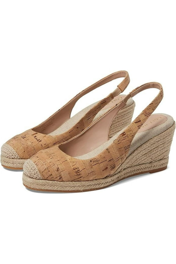 Cloudfeel Cork/Natural Linen Slingback Cap Toe Wedge Heeled Sandals (Cork/Natural Linen, 7.5)