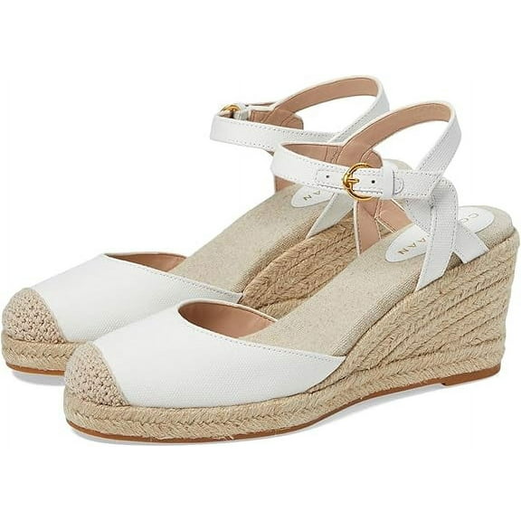 Cole Haan Cloudfeel Espadrille White Linen/Nat Jute Wedge Heeled Sandals (White Linen/Nat Jute, 10)