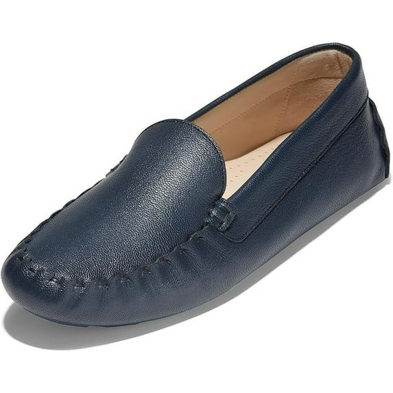 Cole Haan Evelyn Driver Navy Blazer Leather Slip On Rounded Toe Flats Loafers (Navy Blazer Leather, 5)