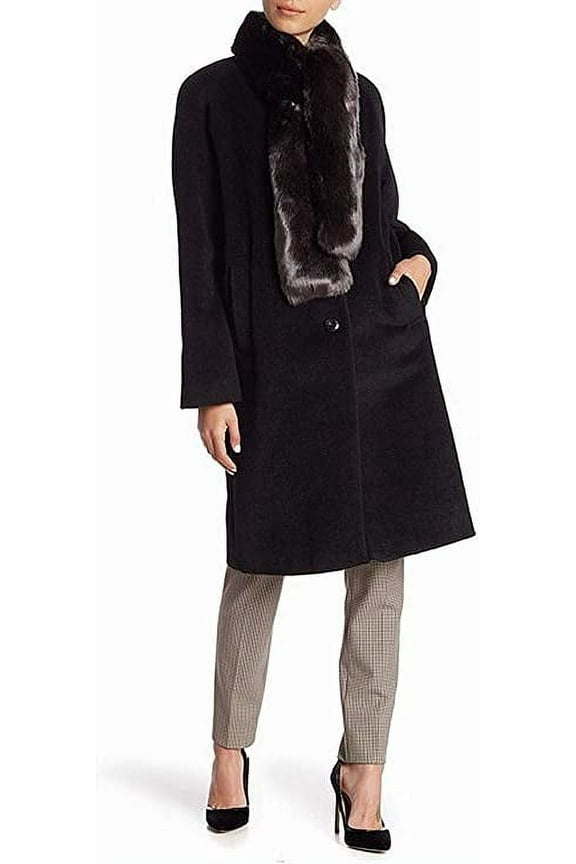 Front Button Faux Fur Tie Coat Black - 6
