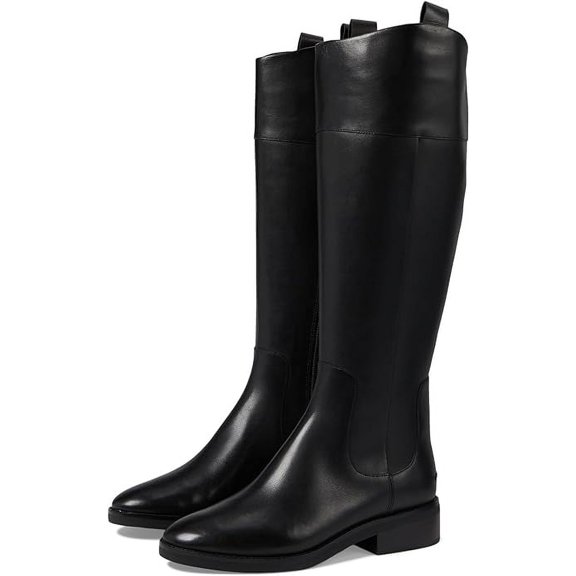 Cole Haan Hampshire Black Leather Round Toe Pull On Stacked Heel Knee High Boots (Black Leather, 8)