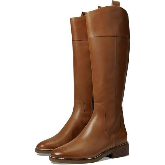 Cole Haan Hampshire British Tan Leather Rounded Toe Pull On Stacked Heel Boots (British Tan Leather, 5)