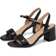thumbnail image 1 of Cole Haan Josie Black Leather Ankle Strap Rounded Open Toe Block Heeled Sandals (Black Leather, 6.5), 1 of 6