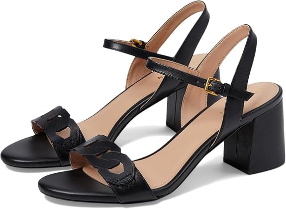 Cole Haan Josie Black Leather Ankle Strap Rounded Open Toe Block Heeled Sandals Black Leather 9.5 Walmart