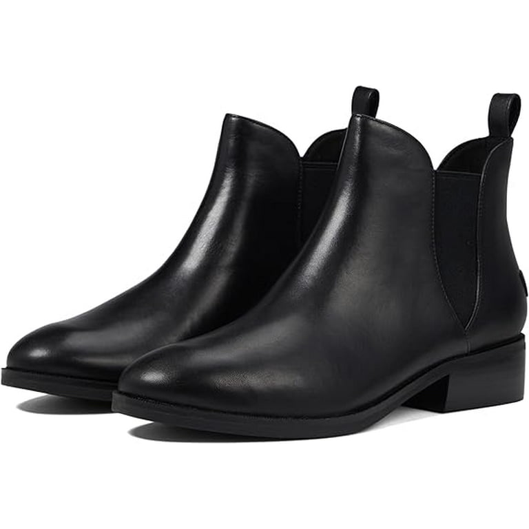 Cole Haan Laina Black Princess Leather Tonal Gore Almond Toe Pull On Boots Black Princess Leather Tonal Gore 10
