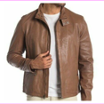 thumbnail image 1 of Cole Haan Leather Moto Jacket Coat Mens,Cognac,Sz XL, 1 of 2
