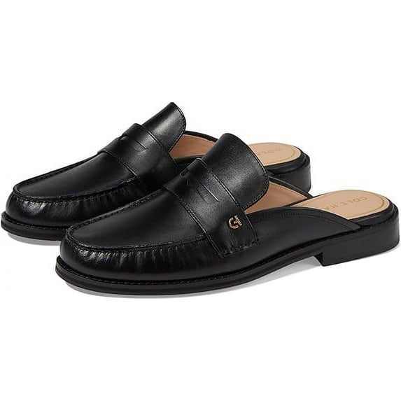 Cole Haan Lux Pinch Penny Black Leather Rounded Toe Classic Slip On Loafers (Black Leather, 8)