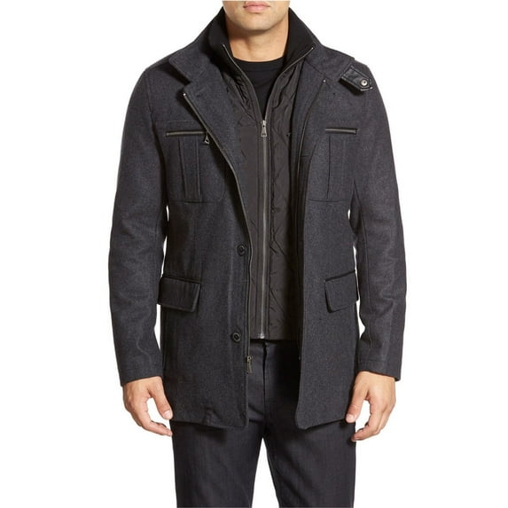 Cole Haan Melton Men's Wool Blend Button Down Car Coat with Bib