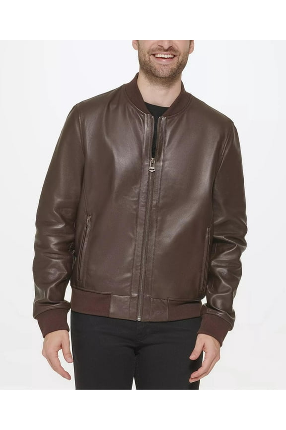 Men's Bonded Leather Varsity Jacket Small Java Brown