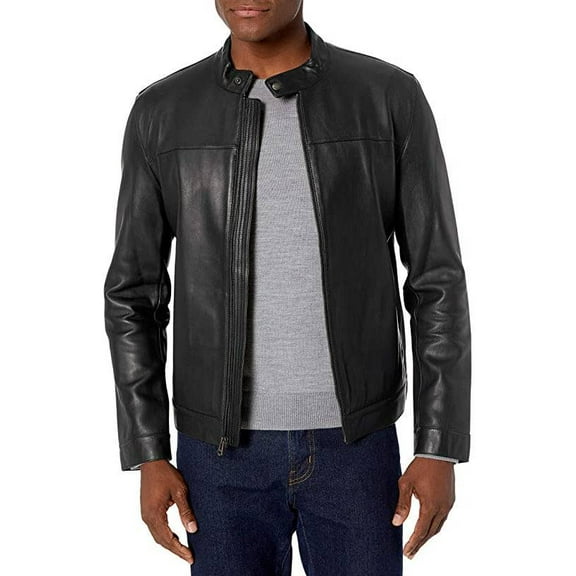 Cole Haan Men's Bonded Racer Leather Jacket (Black, L)