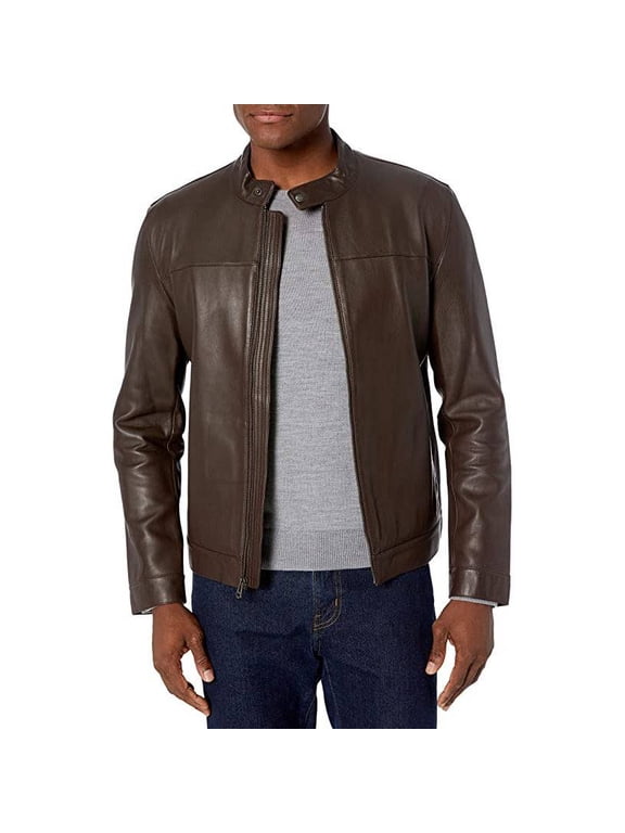 Men's Bonded Racer Leather Jacket (Chocolate, XL)
