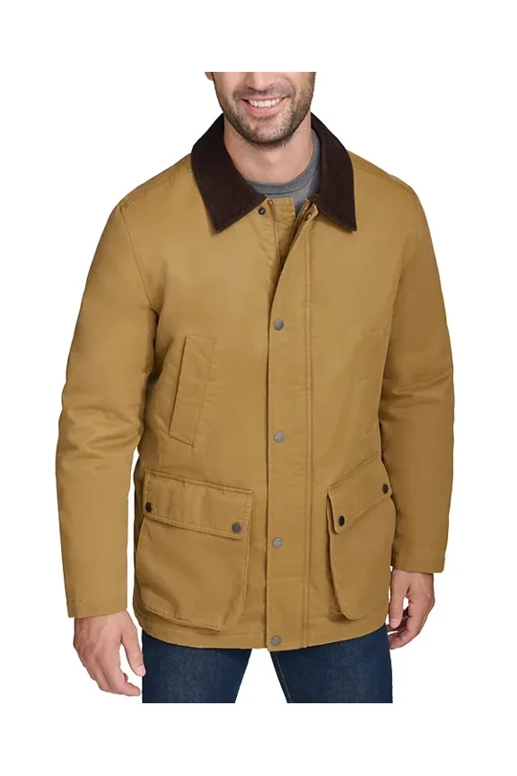 Men's Corduroy-Shirt-Collar Waxed Rain Jacket Size Large M