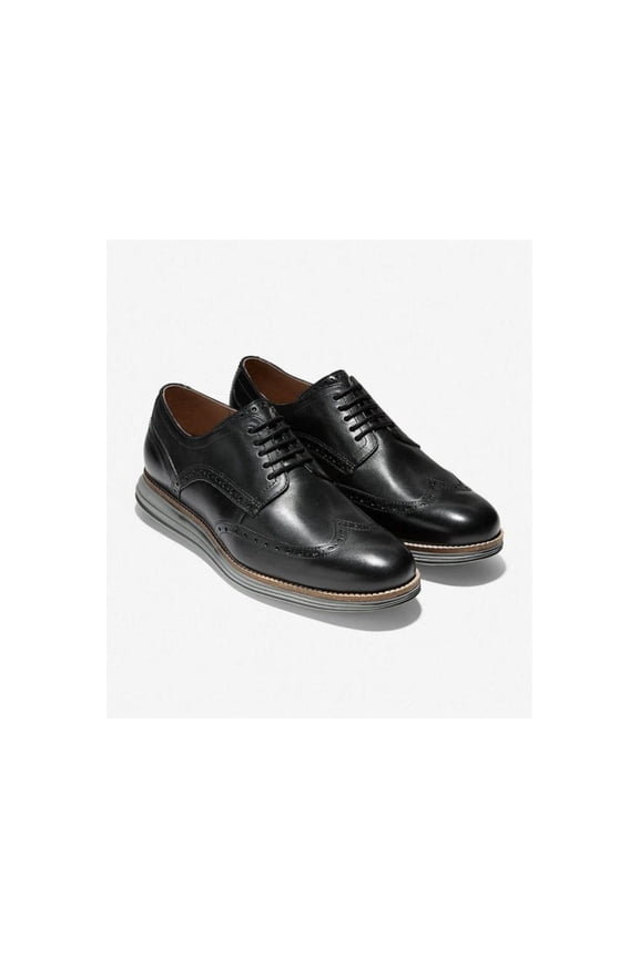 Mens Black Hidded Eyelets Padded Perforated Grand Wing Wingtip Toe Wedge Lace-Up Leather Dress Oxford Shoes 11 M